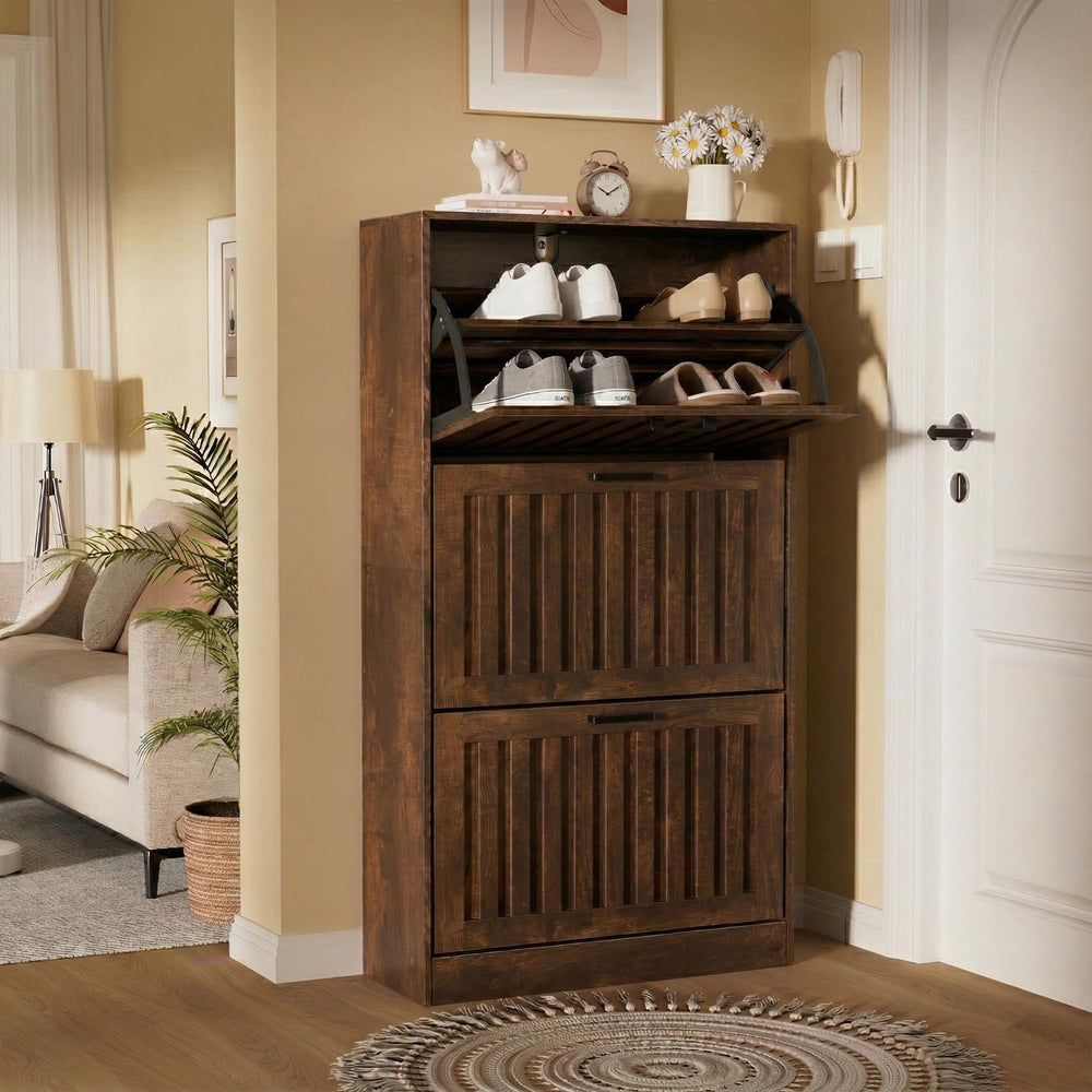 Shoe Storage Cabinet for Entryway Narrow Shoe Rack Cabinet 3 Flip Drawers