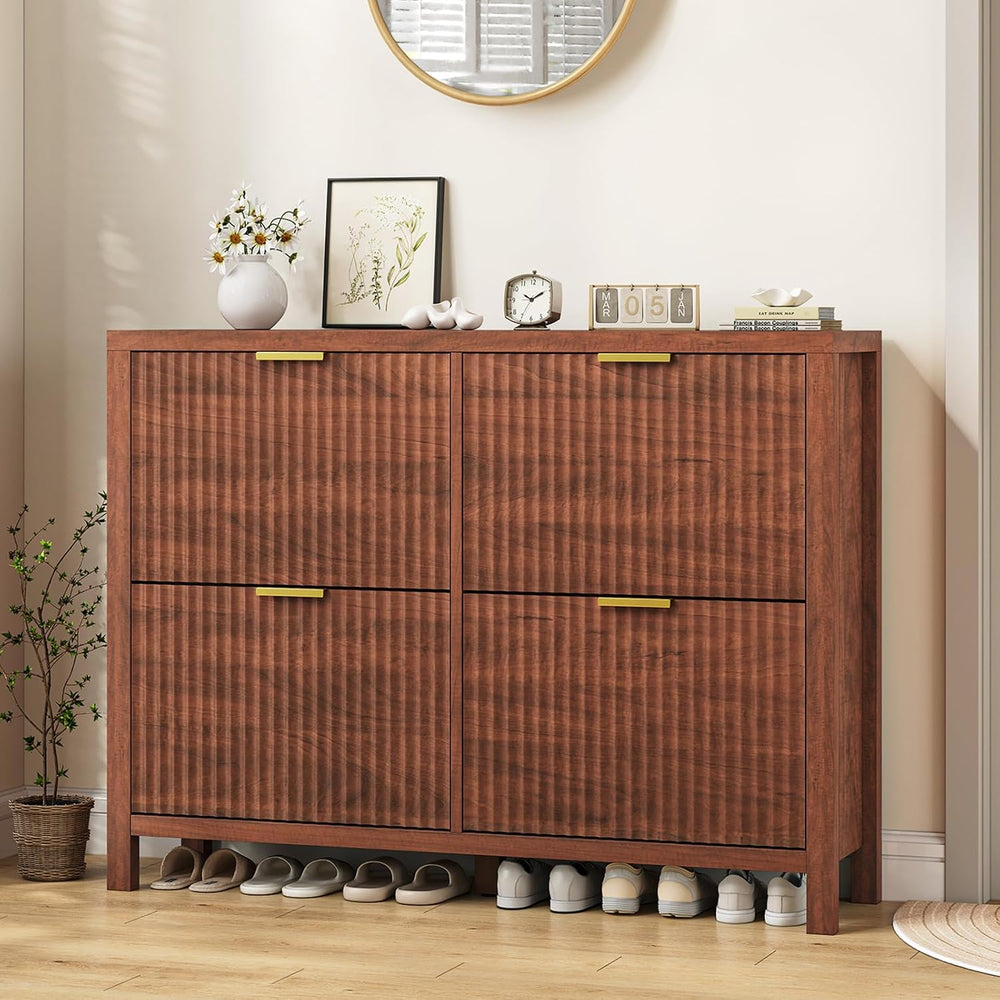 47" Fluted Shoe Cabinet Storage with 4 Flip Drawers for Entryway, Hallway