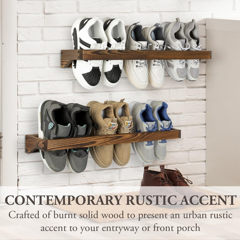 MyGift 30 Inch Rustic Burnt Wood Hanging Shoe Rack Wall Mounted Storage