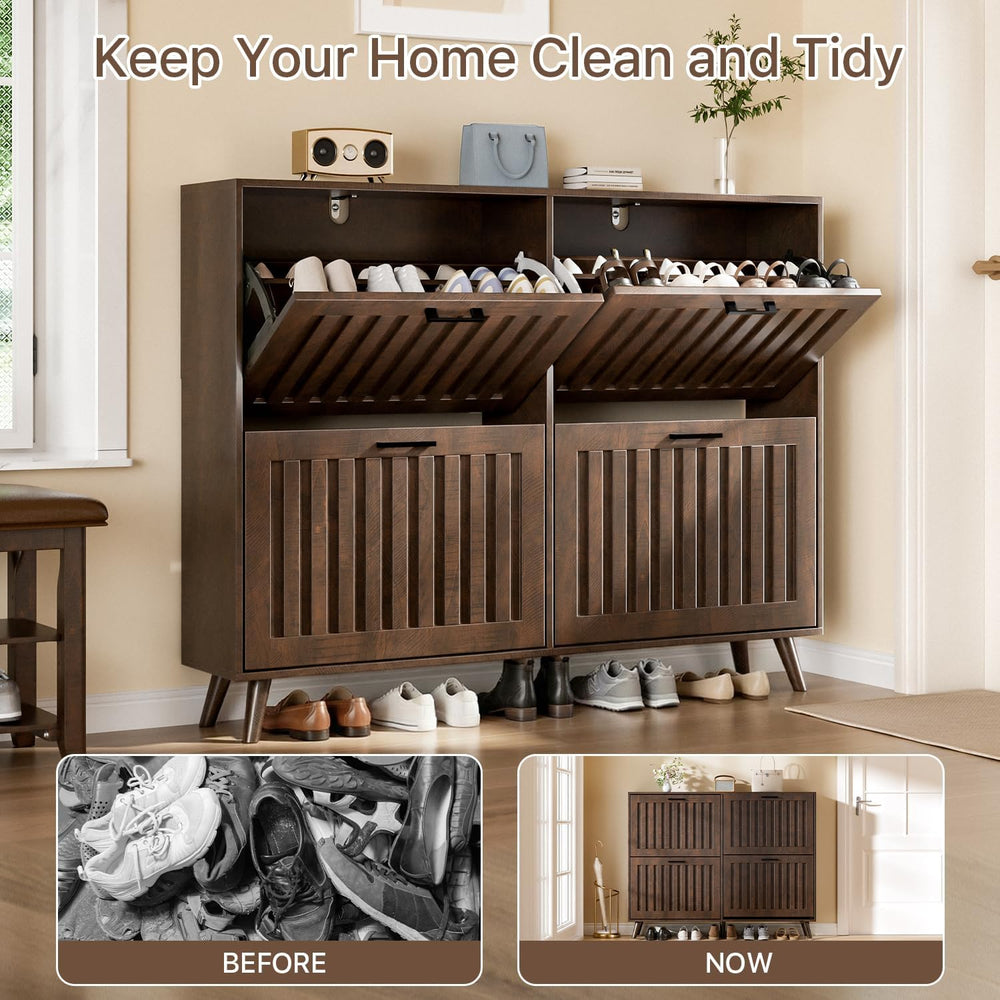 Shoe Storage Cabinet for Entryway Narrow Shoe Rack Cabinet 4 Flip Drawers