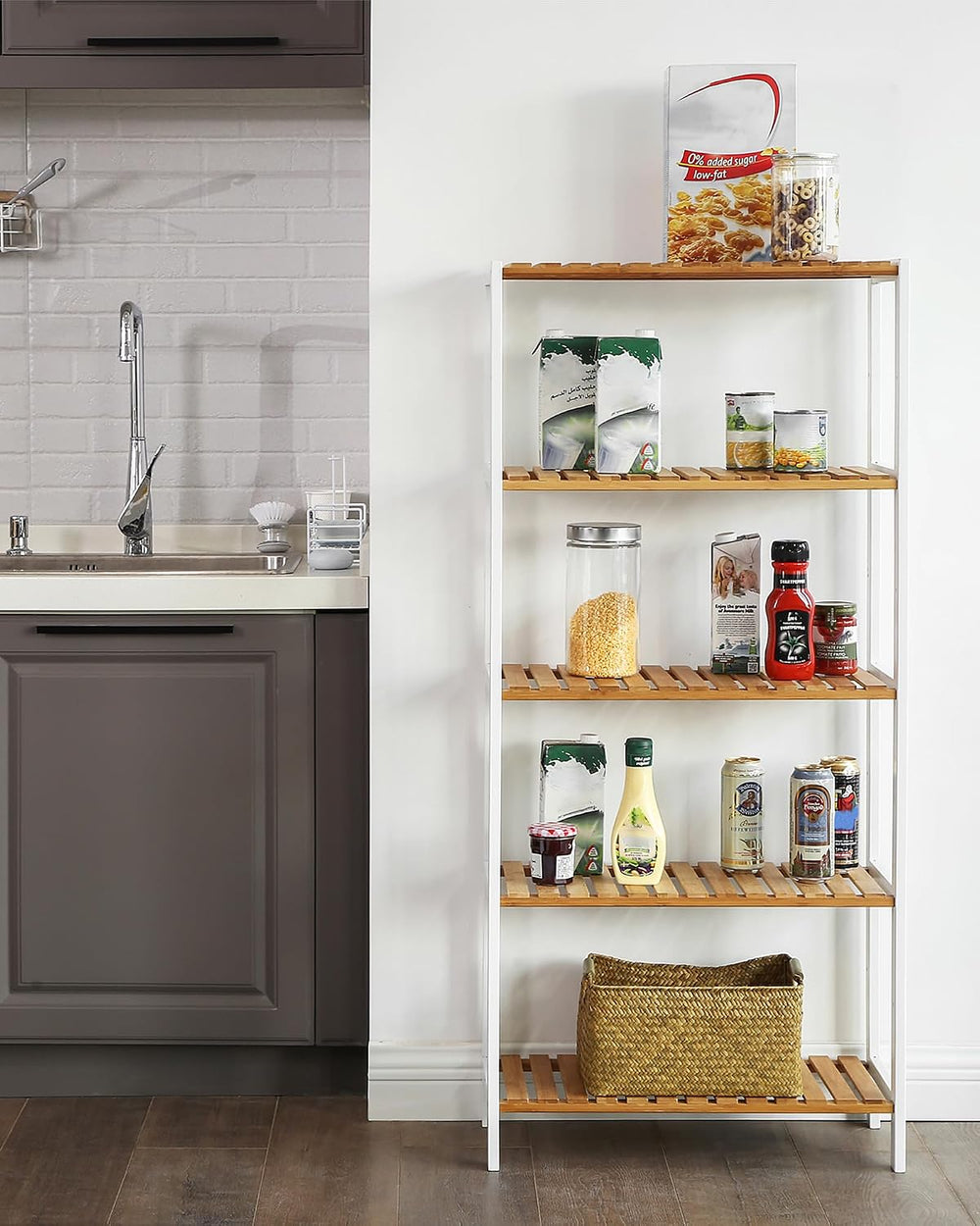 SONGMICS 5-Tier Bamboo Shelf, Freestanding Bathroom Storage Rack
