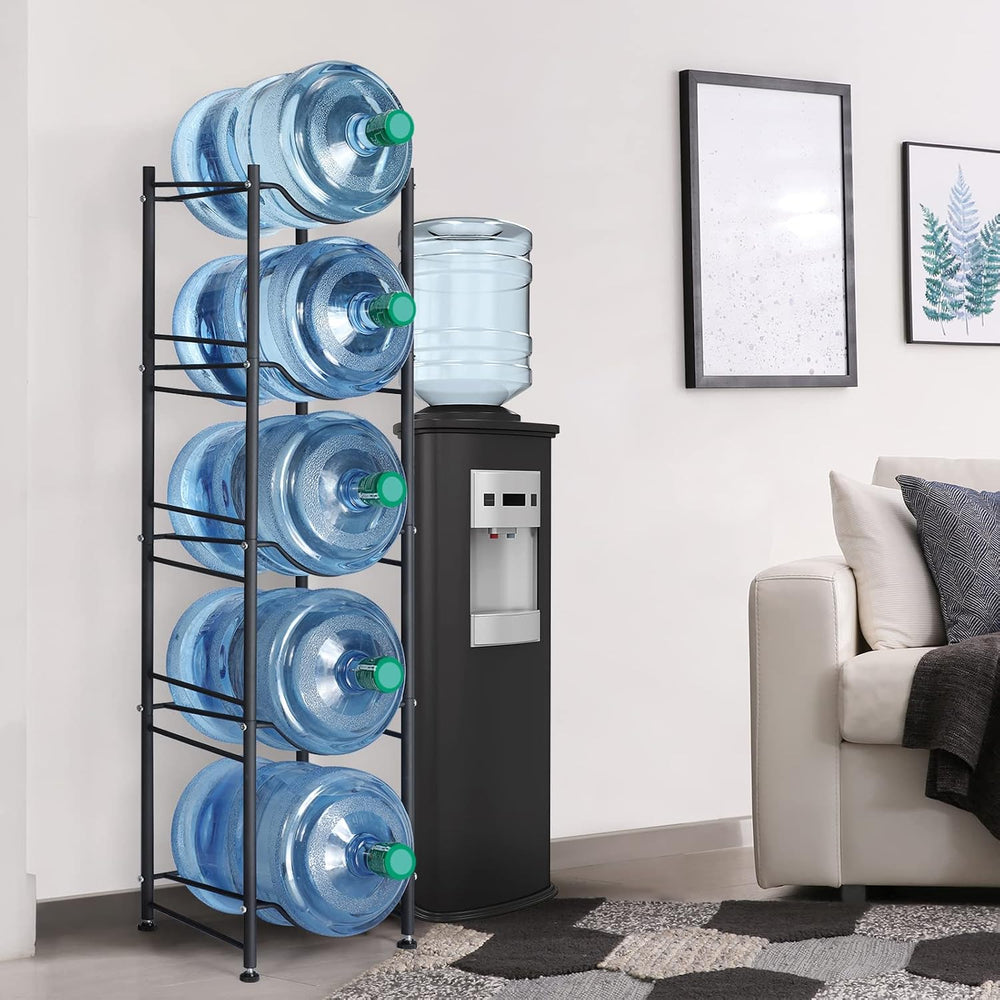 5 Gallon Water Jug Holder, 5 Tier Water Cooler Jug Rack, Black