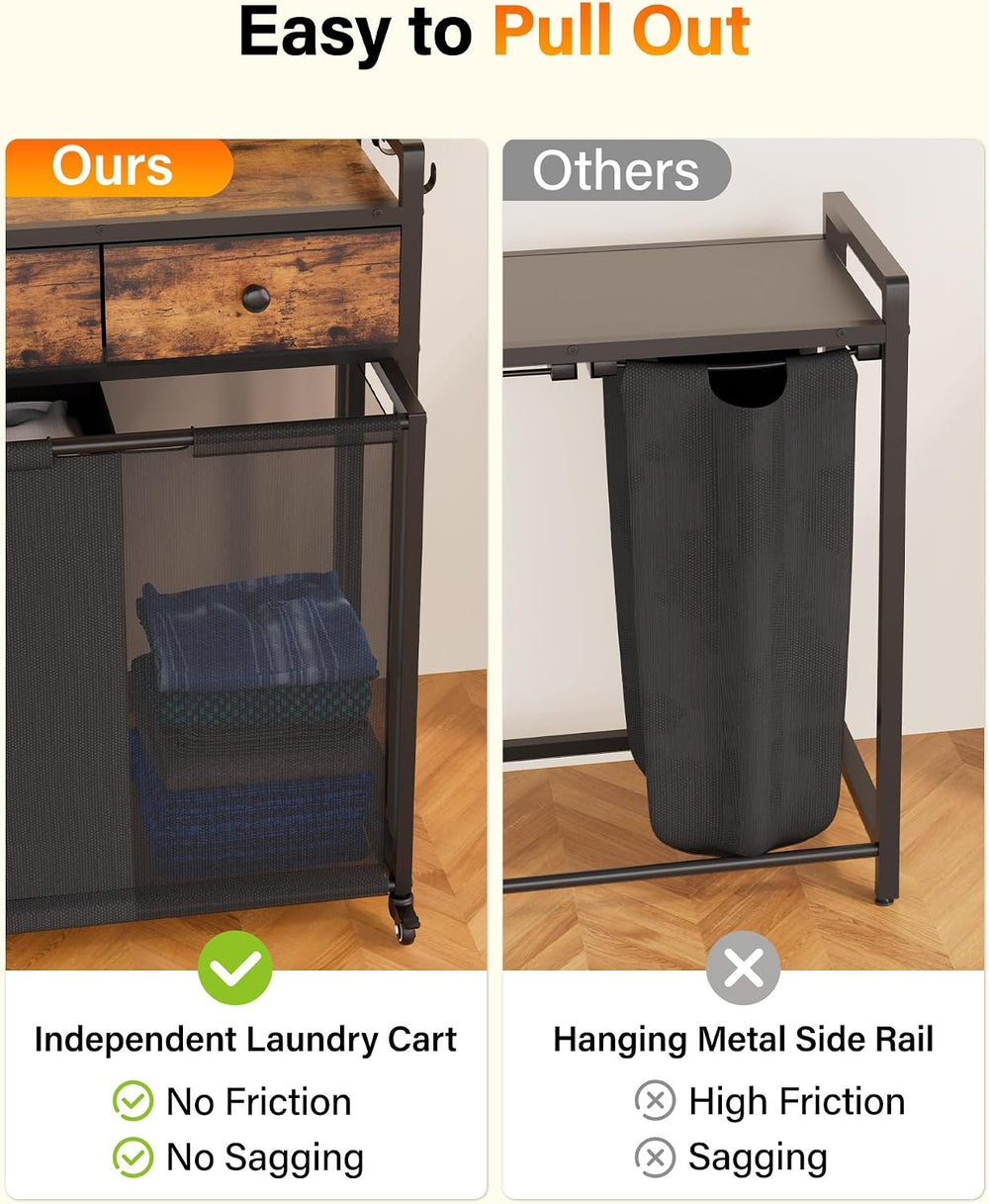 4 Section Rolling Laundry Sorter, Fabric Drawers & Pull-Out Car