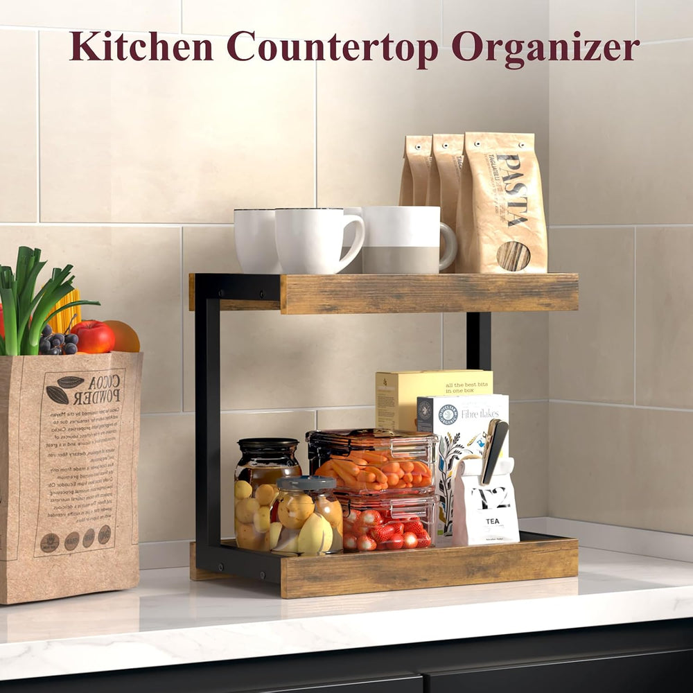 MARTY Counter Shelf Organizer, Large Spice Rack for Countertop, Brown