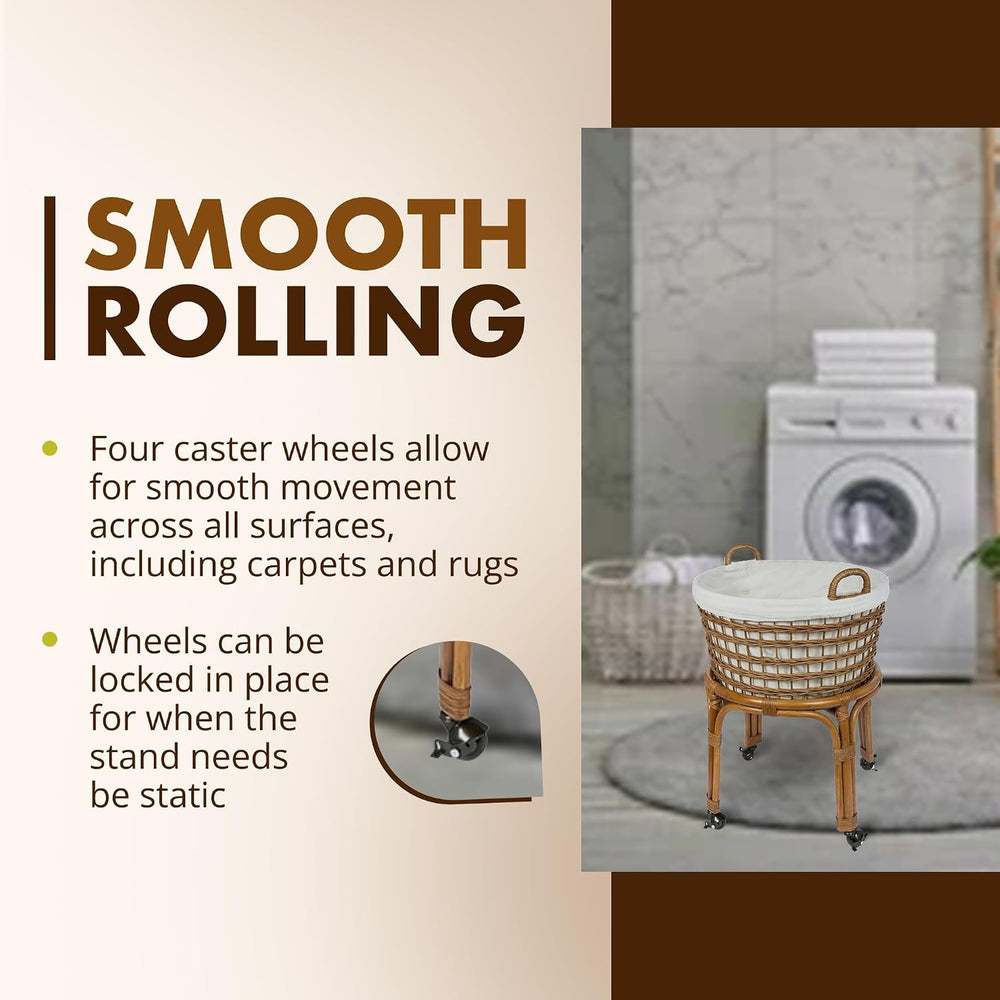 KOUBOO Rolling Wicker Laundry Hamper with Liner Locking Wheels, Honey Brown