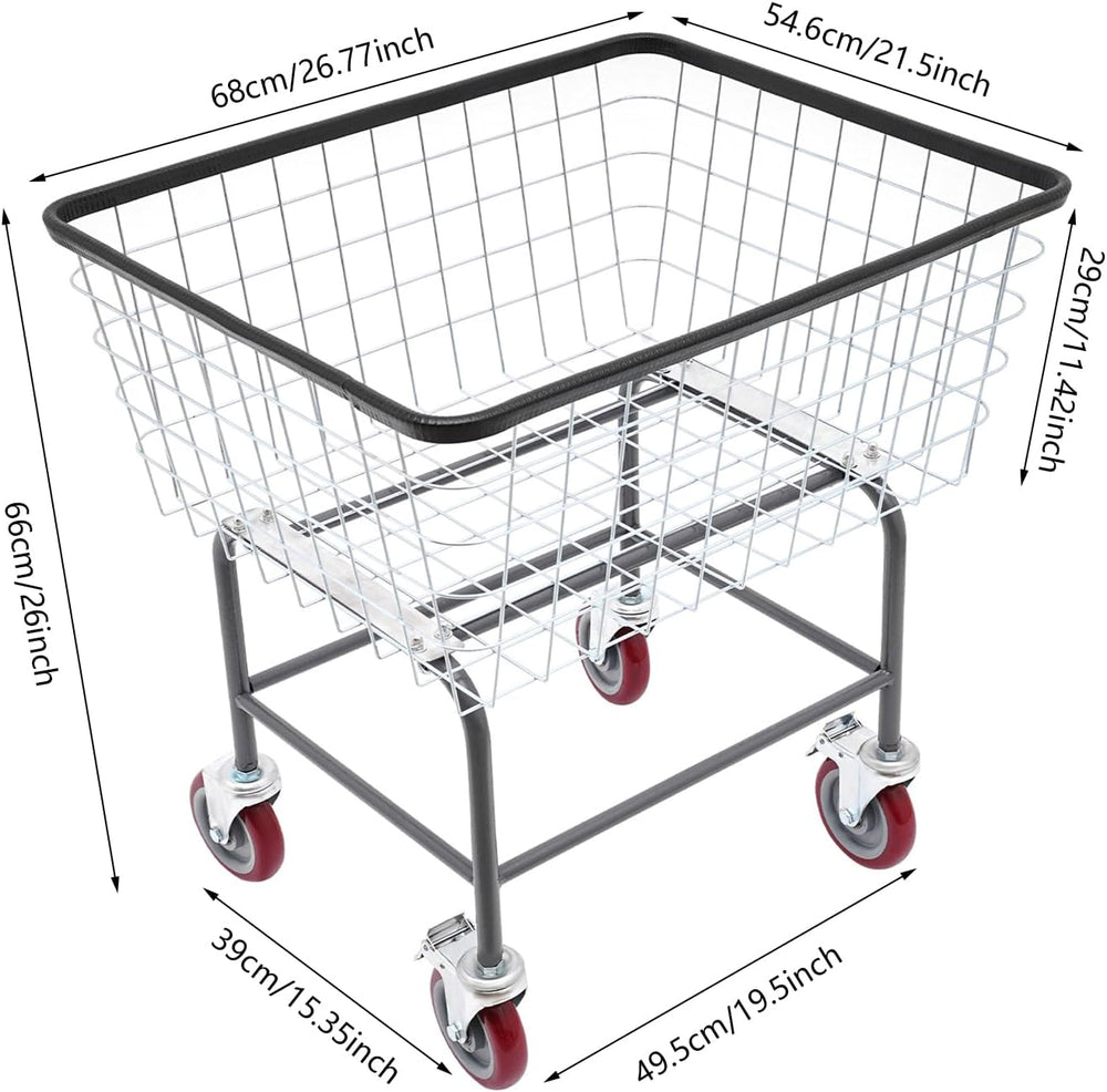 Steel Wire Laundry Cart, Wire Laundry Basket Cart with 4" Casters, Heavy...