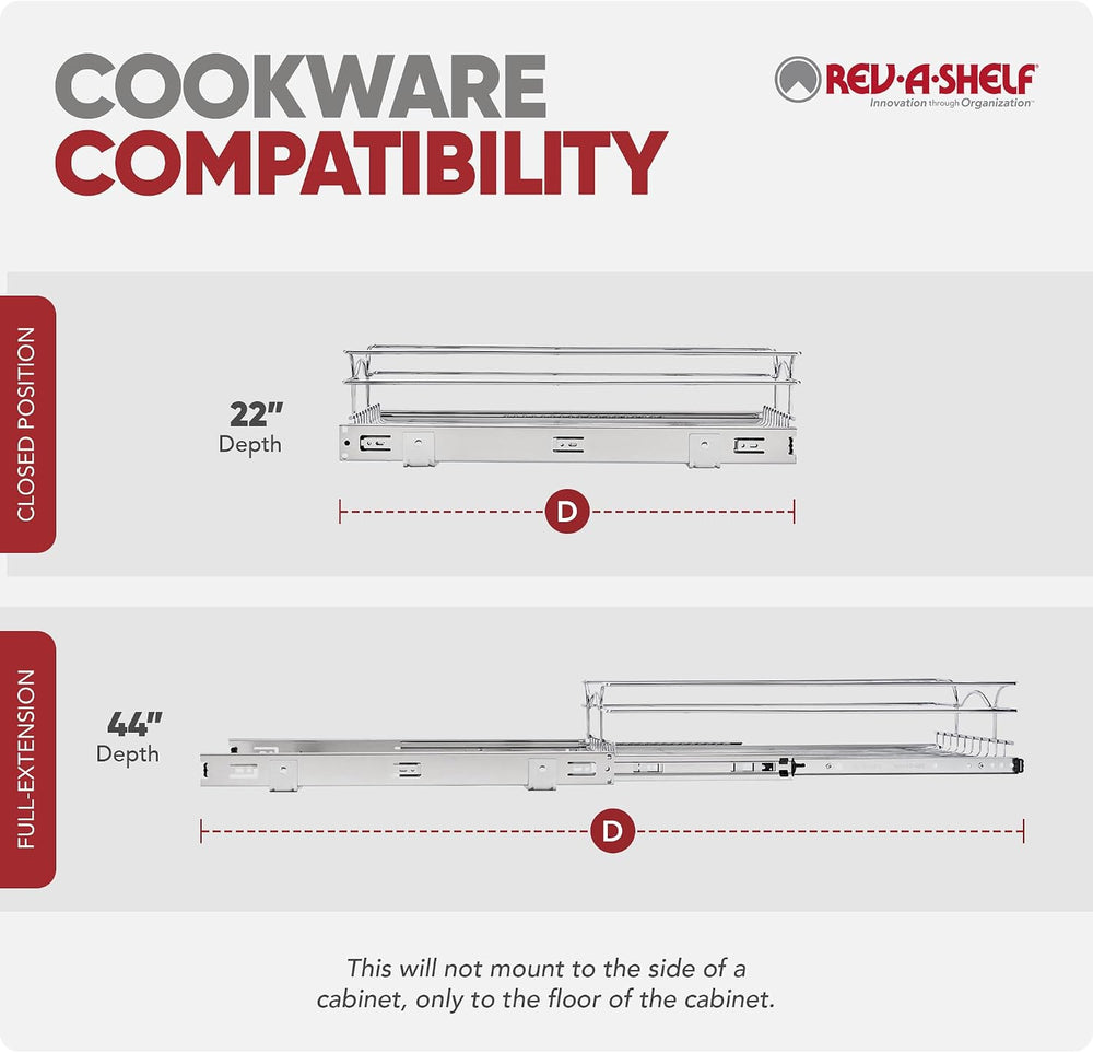 Rev-A-Shelf Steel Wire Pullout Drawer Organizer Shelf for Kitchen Cabinets, S...
