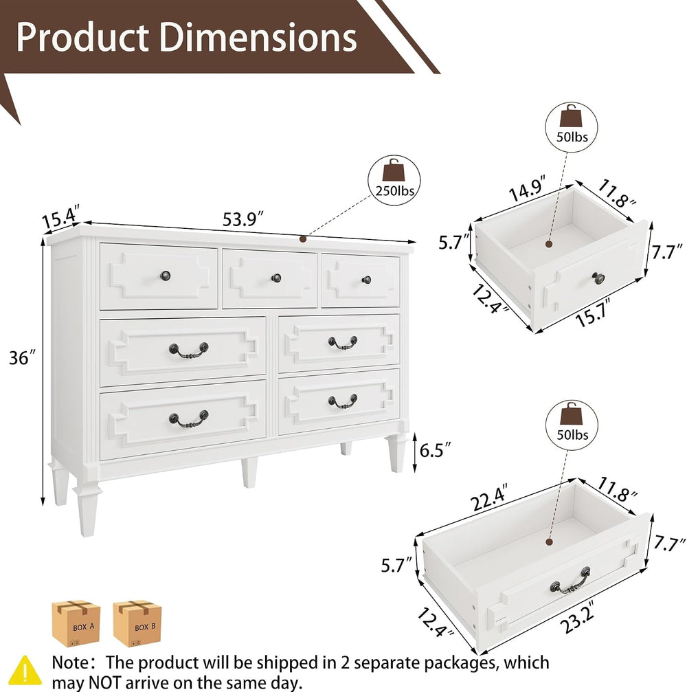 BOSHIRO 7 Drawer Dresser for Bedroom, 36" Tall Dresser & Chest of Dr...