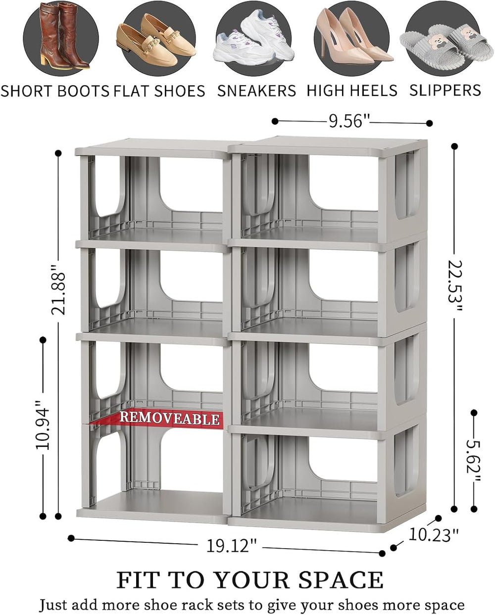 HAIXIN 10 Tier Narrow Shoe Rack, Compact Closet Shoe Shelves