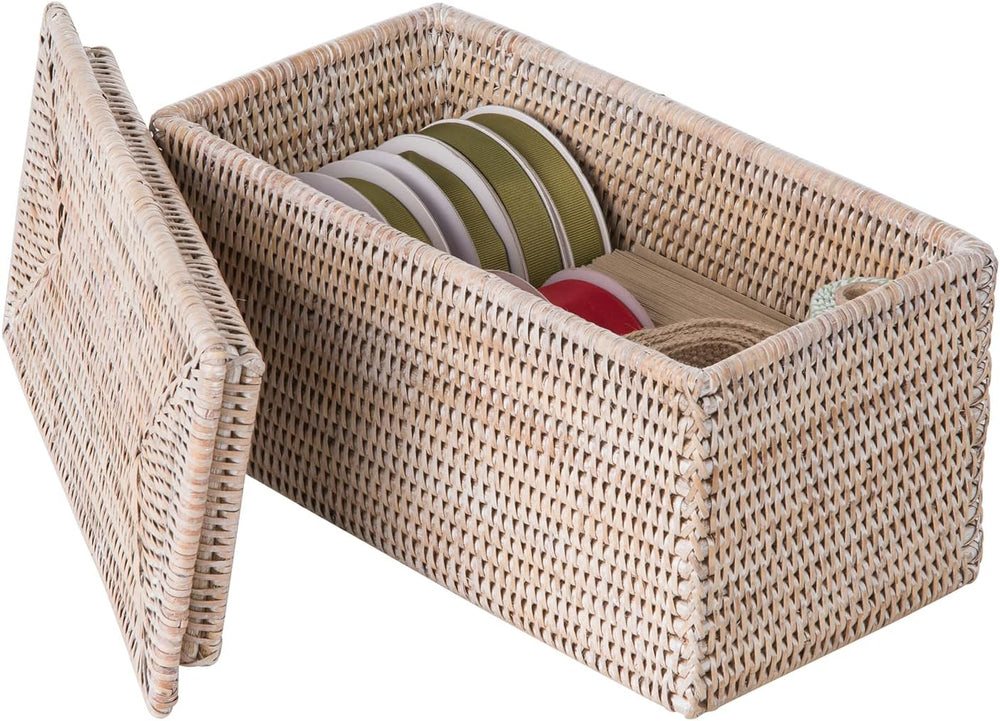 Kouboo La Jolla Rattan Storage Box, Toilet Roll Holder, White Wash