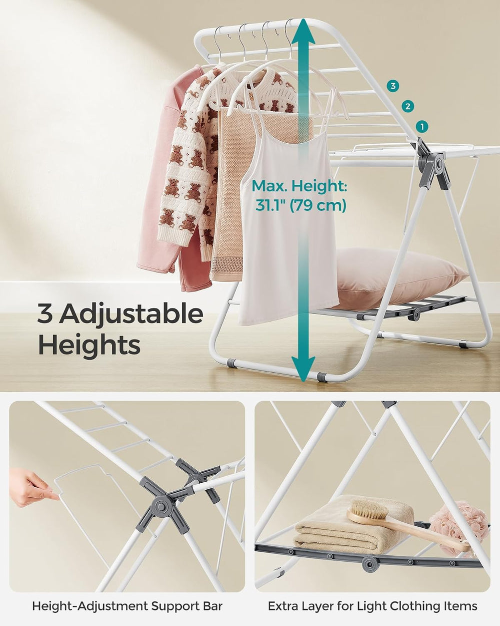SONGMICS Clothes Drying Rack, Free-Standing Indoor Airer