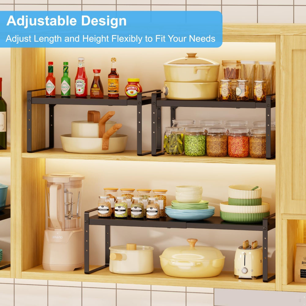 Expandable Kitchen Cabinet Shelf Organizer, Stackable Metal Storage Shelves