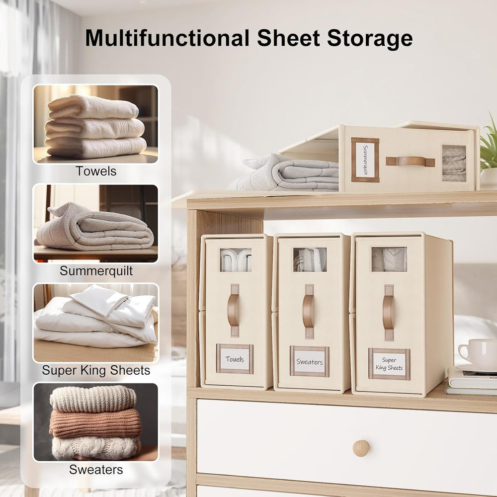 4 Pack Foldable Bed Sheets Set Organizers and Storage(Cal King Size),Linen Fa...