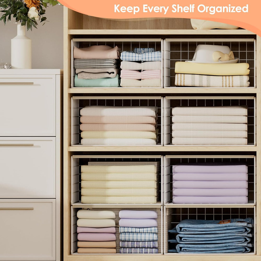 Hencawima 4 Pack Stackable Closet Storage Shelf Organizer Metal White
