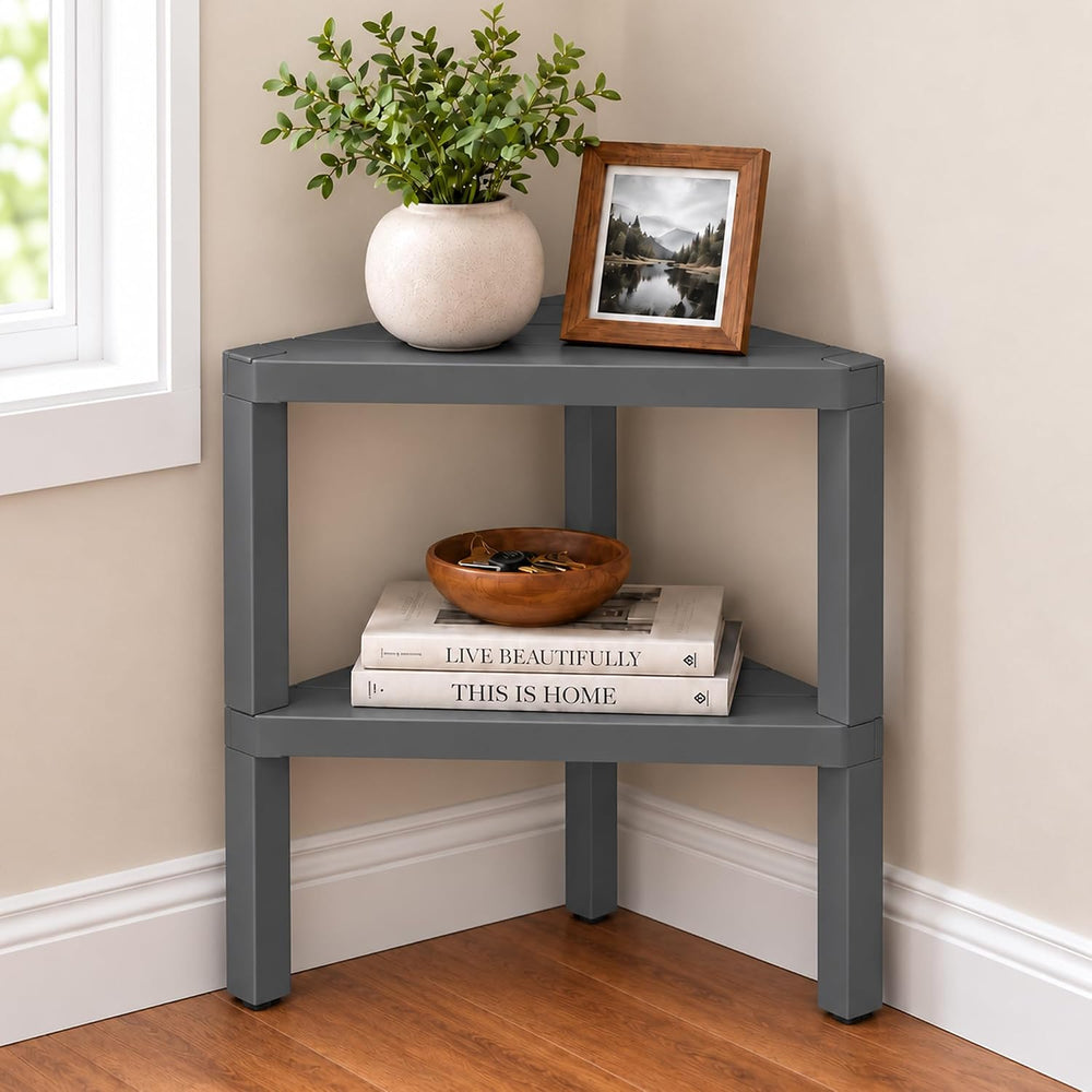 Honey-Can-Do Grey 2-Tier Corner Shelf