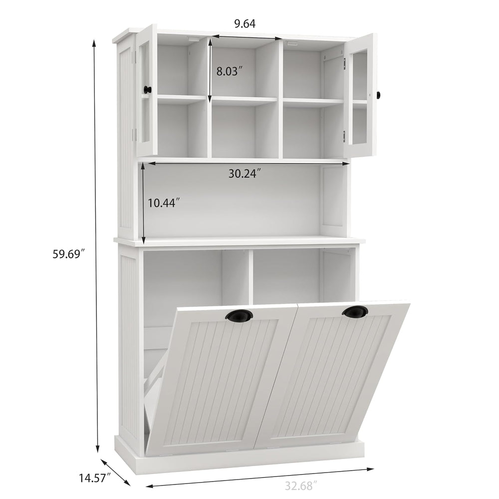 RASOO Tilt-Out Laundry Cabinet White Tall Bathroom Storage Cabinet Laundry Ha...