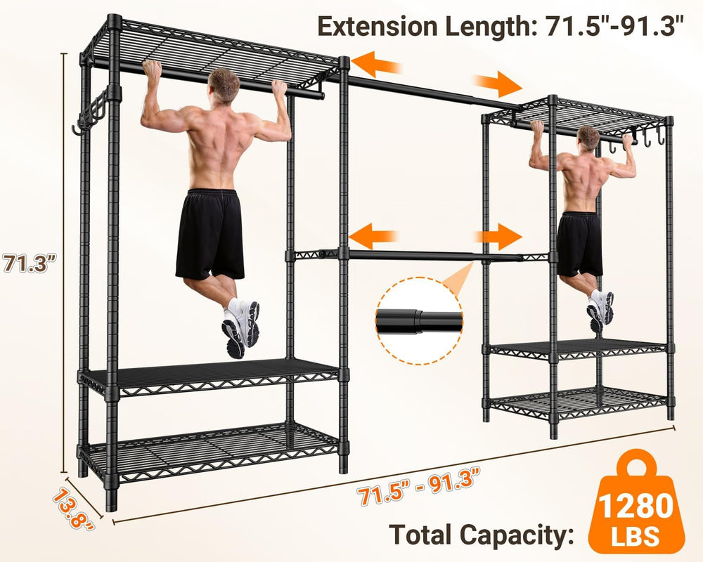 Clothing Rack for Hanging Clothes: Heavy Duty Clothes Rack, 71.5-91" W E...