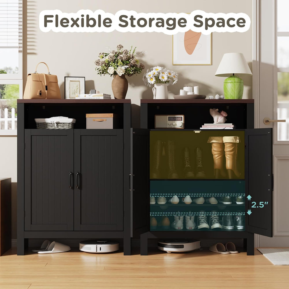 MHOM Farmhouse Shoe Cabinet with Doors, 5 -Tier Shoe Storage Cabinet with Adj...