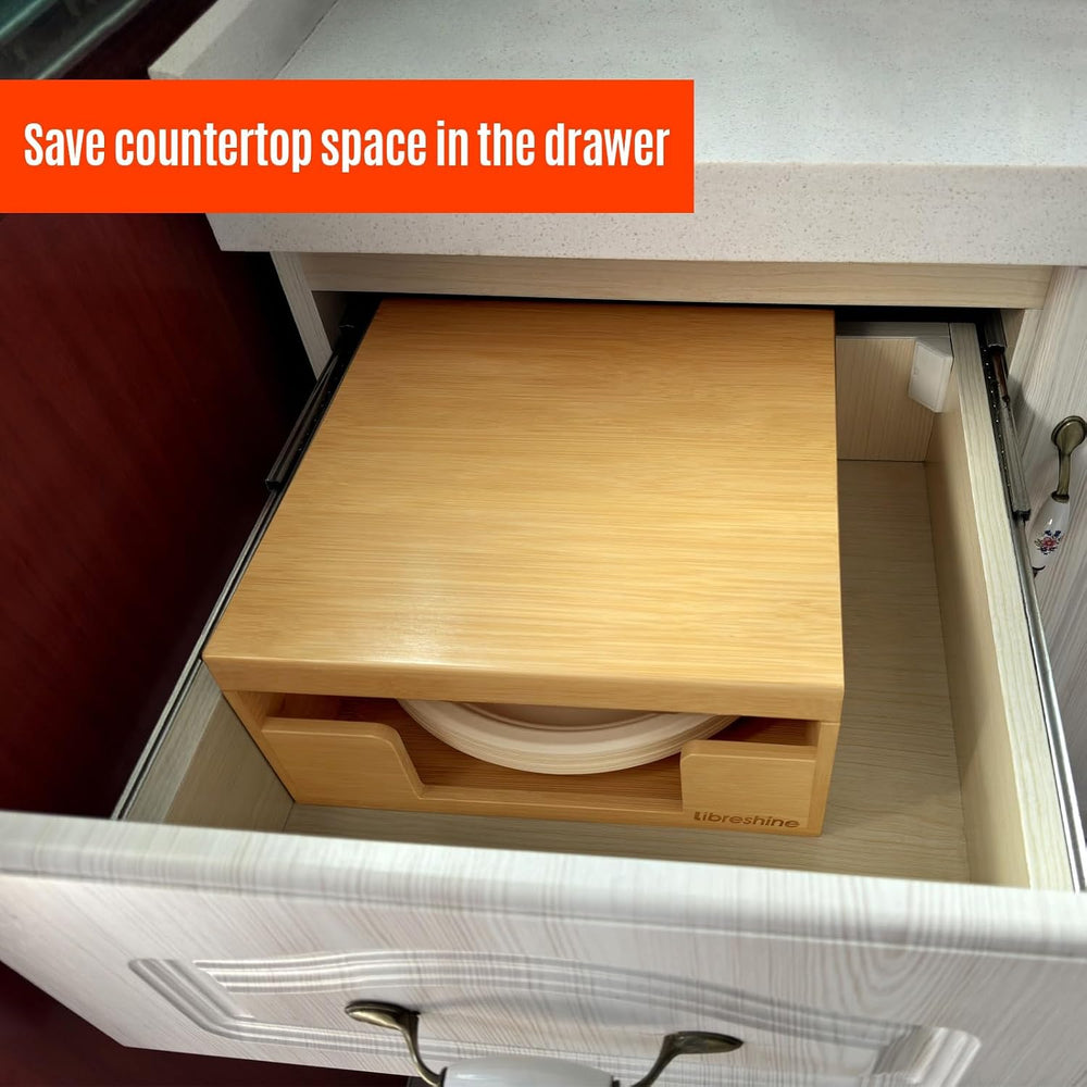 Bamboo Paper Plate Dispenser with Lid, Fits 8.5-10 Inch Plates