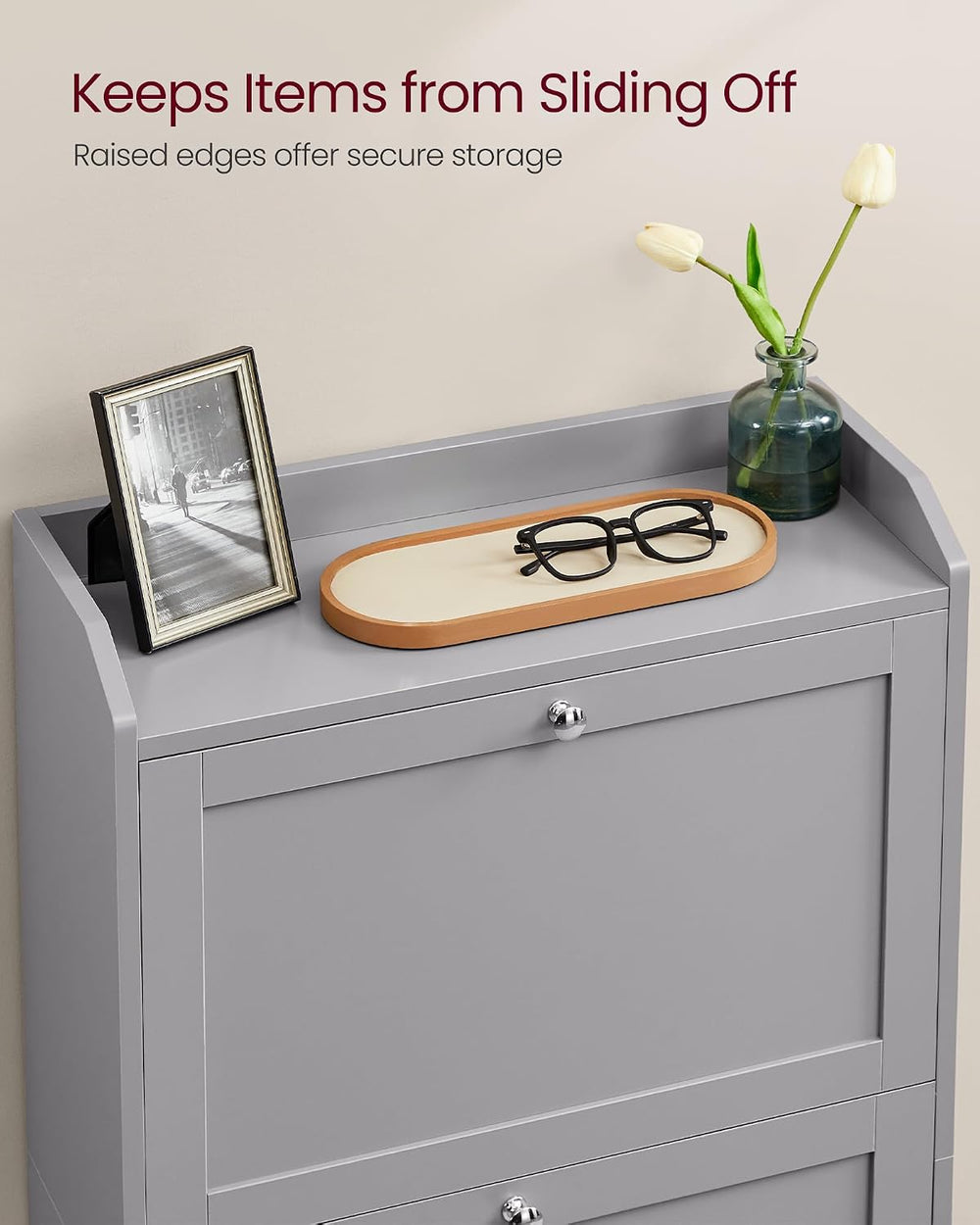 VASAGLE Shoe Storage Cabinet with 3 Flip Drawers, Slim, Holds 12‑20 Pairs
