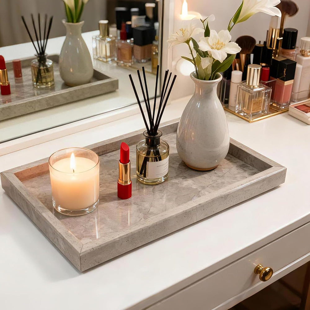 Pure Natural Marble Tray for Bathroom, Dresser, Sink. Cosmetics, toiletries, ...