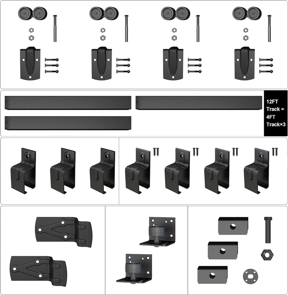 12FT Heavy Duty Box Rail Exterior Sliding Barn Door Hardware