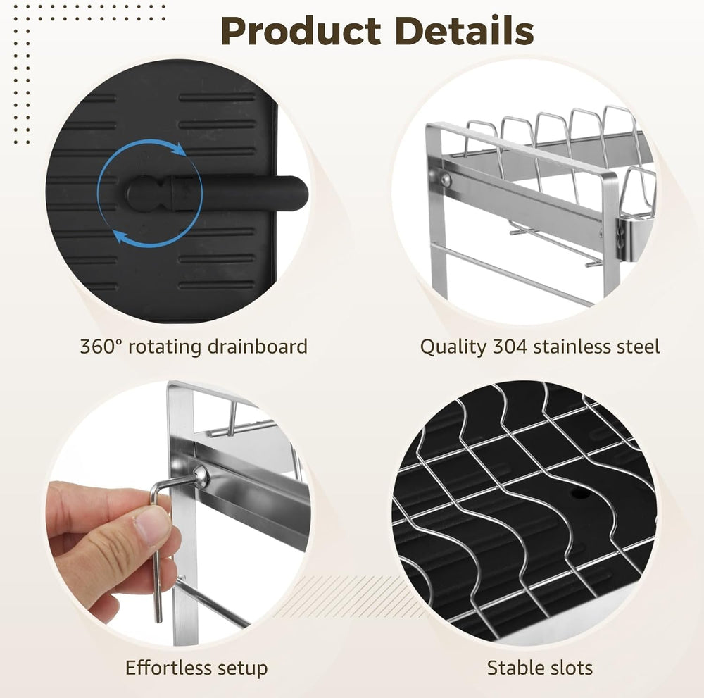 OMISTAR 2 Tier Dish Drying Rack, Large Dish Rack for Kitchen Counter, Stainle...