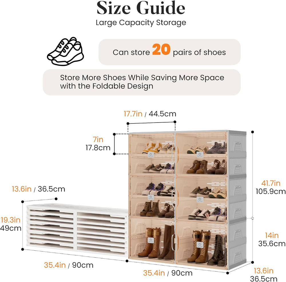 Foldable Shoe Organizer Storage Cabinet with Clear Magnetic Doors, Stackable ...