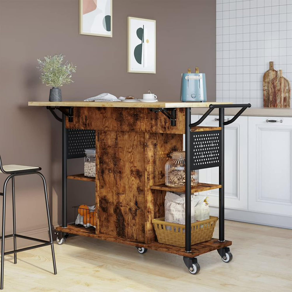 Bestier Rolling Kitchen Cart with Collapsible Extender, 6 Shelves, Brown