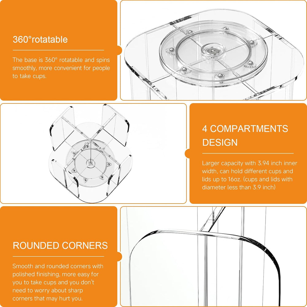 Beego Rotatable 4-Compartment Acrylic Cup Dispenser - Coffee Station Cup and ...