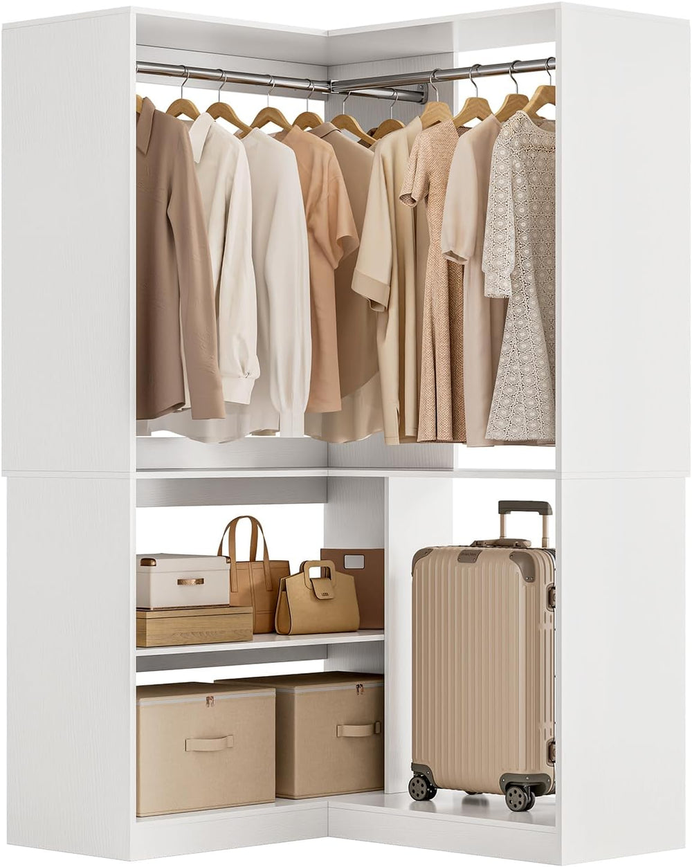 ONBRILL W5 Corner Closet System with Chrome-Plated Hanging Rods & Shelves