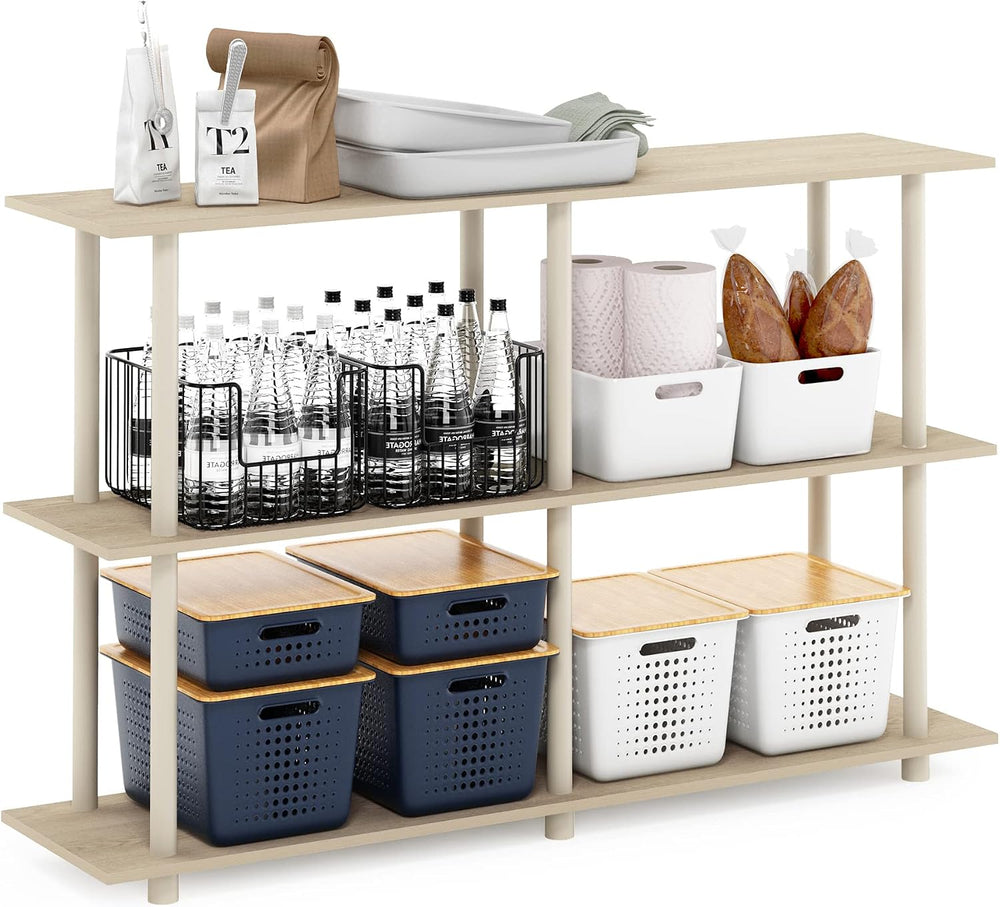 Furinno Turn-N-Tube No Tools 3-Tier Rectangle Side Display Rack, Bauhaus Oak/...