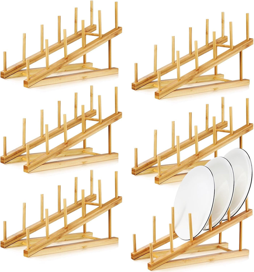 Suclain 6 Pcs Wooden Bamboo Dish Drying Rack Kitchen Cabinet Organizer for Ca...