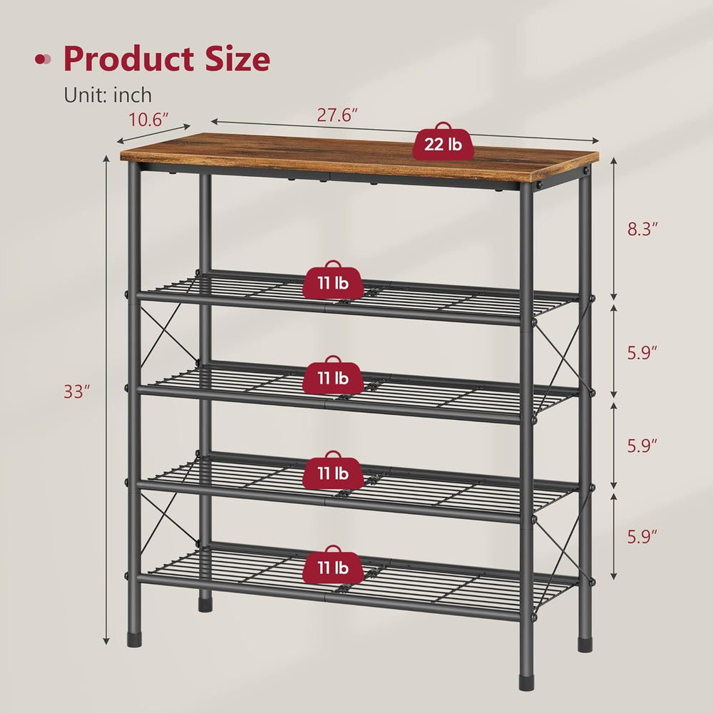 Tajsoon 5 Tier Shoe Rack for 16-20 Pairs of Shoes, Rustic Brown & Black