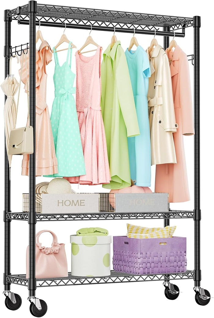 IZEUK 3 Tier Heavy Duty Rolling Garment Rack Wire Clothes Rack