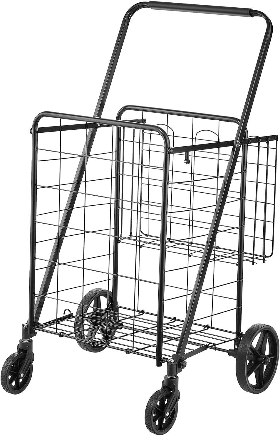 VEVOR Folding Shopping Cart Jumbo Grocery Utility Cart with Double Baskets