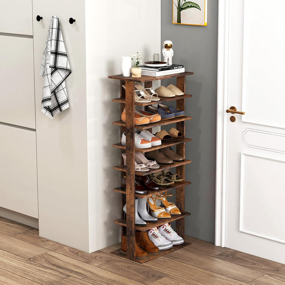 Tangkula 8-Tier Vertical Shoe Rack, Space-Saving Corner Shoe Organizer for 14...