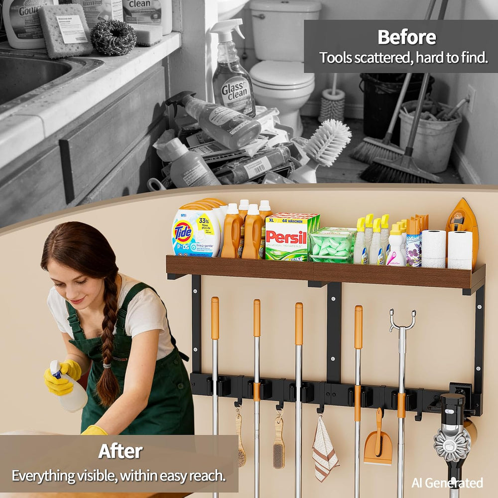 Broom and Mop Organizer Wall Hanging, Broom Hanger Holder Wall Mount