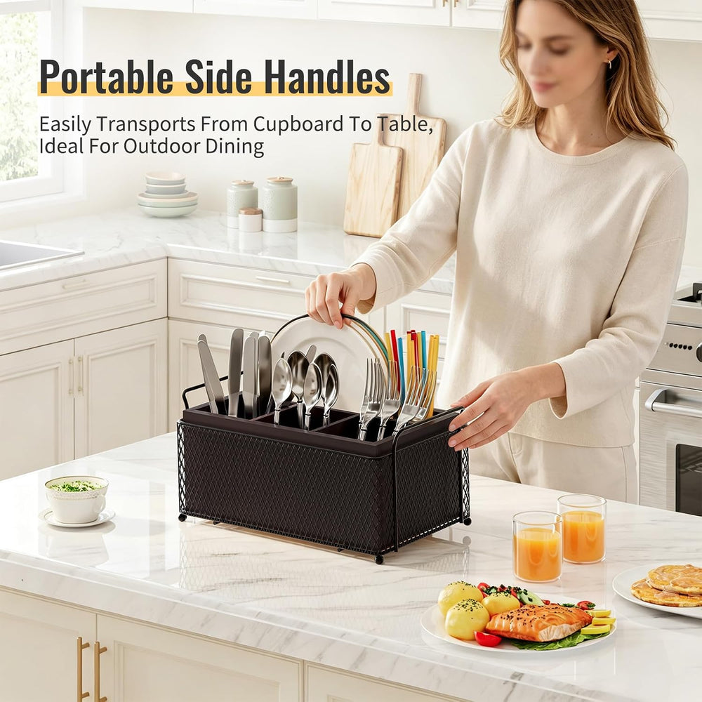 Silverware Caddy for Party,Bamboo Utensil Holder for Countertop