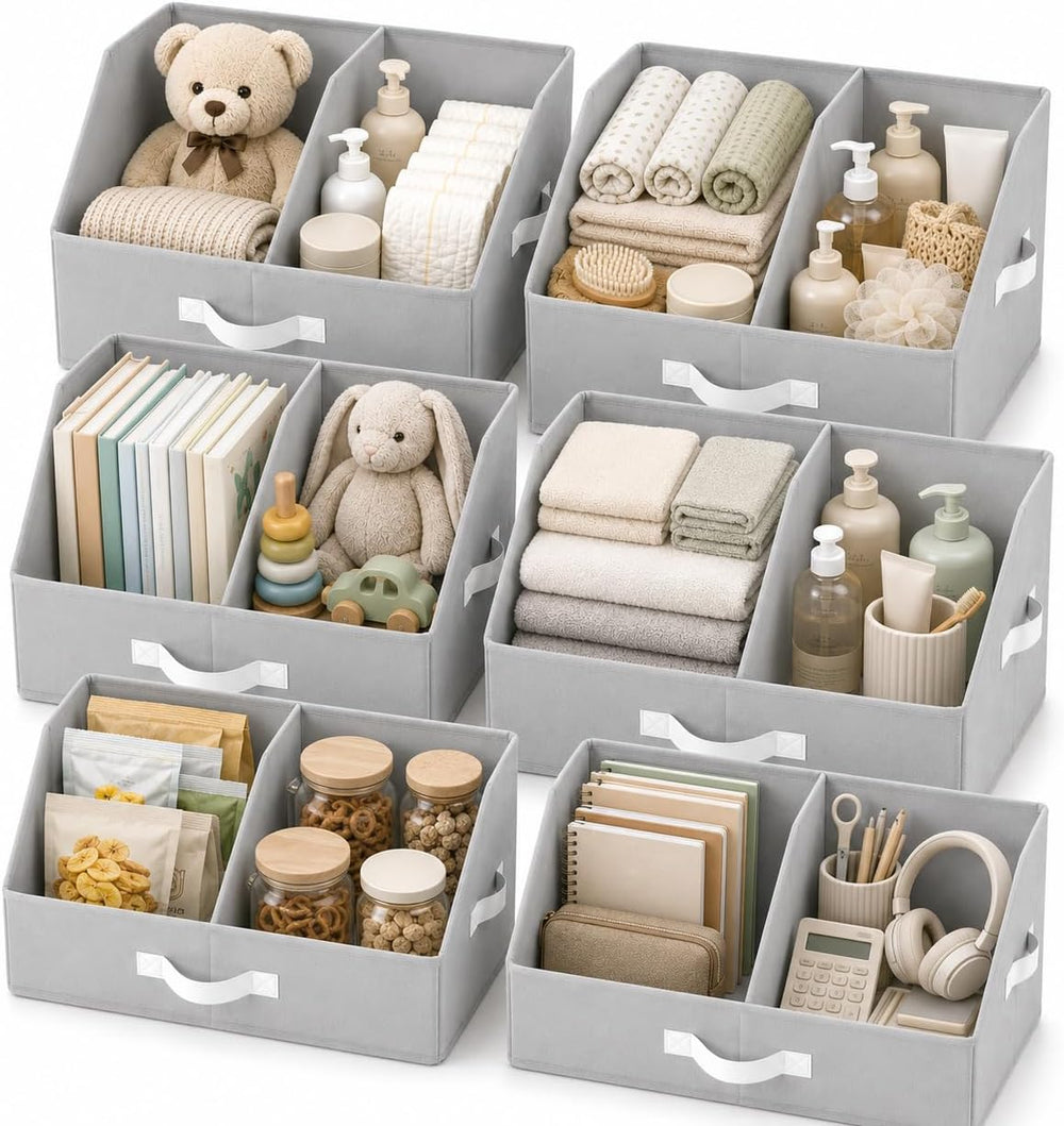 Closet Organizers Storage, Medium Collapsible Bin 6pc, Light Gray