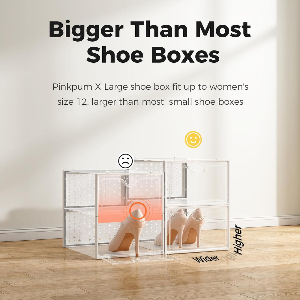 Pinkpum 12 Pack X-Large Shoe Storage Boxes, Shoe Organizer Clear Stackable