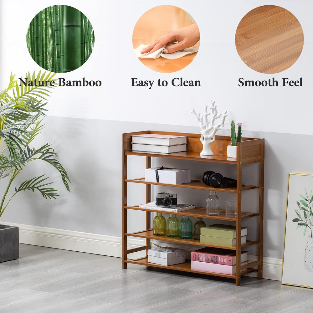 SOBIBO Bamboo Shoe Rack for Closet, 5-Tier Shoe Organizer, Brown, 31.5''