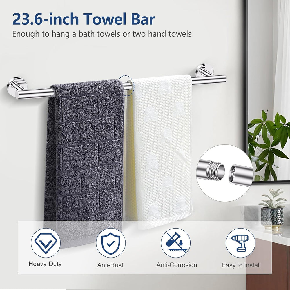 5 Piece Towel Racks for Bathroom, 23.6" Bathroom Hardware Set Chrome