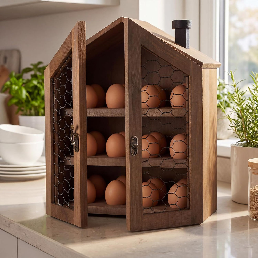 Xuhal Wooden Egg Holder Countertop Farmhouse House Shape Egg Storage Decor 3 ...