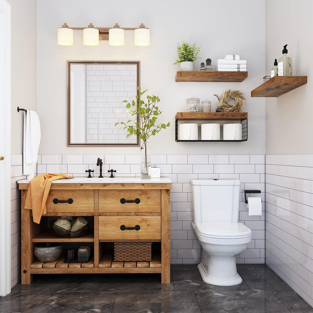QEEIG Bathroom Shelves Over Toilet Wall Mounted (Brown, Set of 3, 15.7")