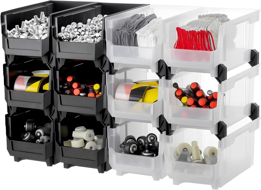 VEVOR Plastic Stackable Storage Bins, 14.8 x 8.5 x 7.1 inch (12 Pack), Plasti...