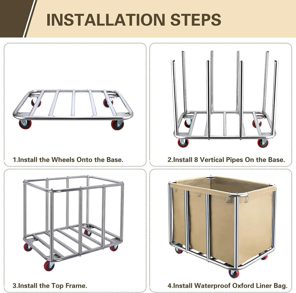 Commercial Laundry Cart with Wheels,400L for Home,Hotel(Beige)