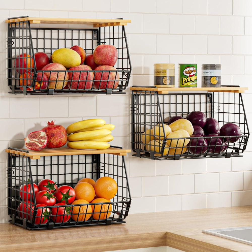 Hanging Fruit Basket for Kitchen, 3 Pack Vegetable Produce Basket