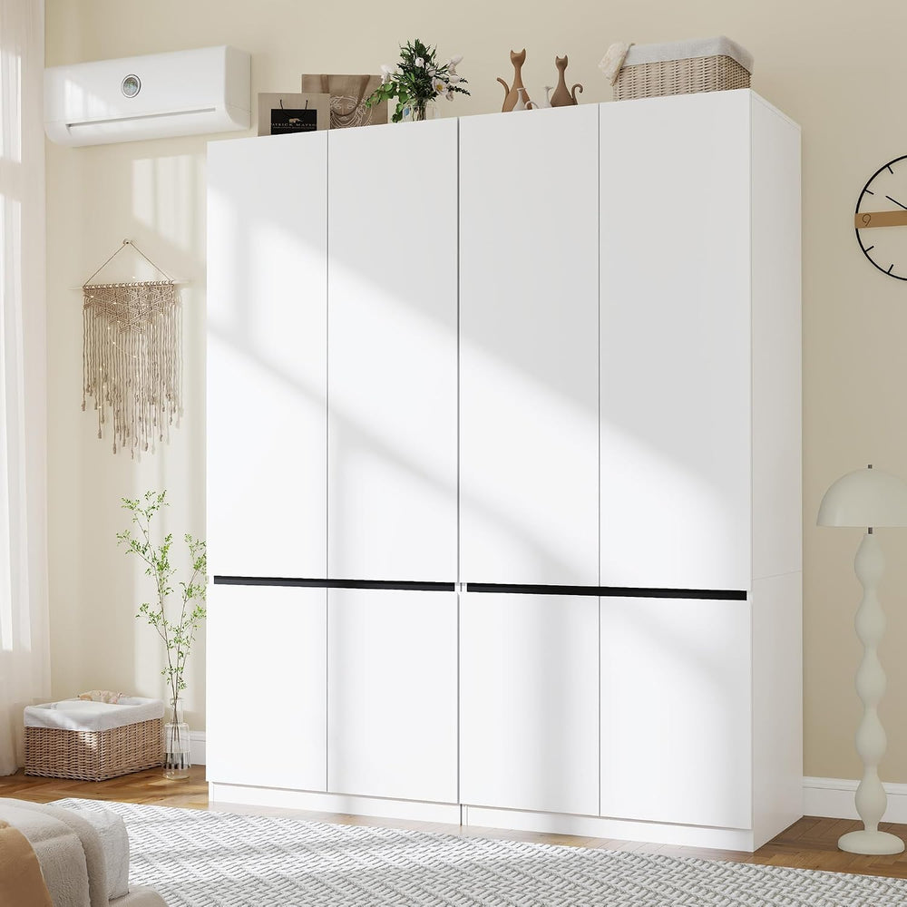 White Armoire Wardrobe Closet with 4 Doors: 75" H x 63" W