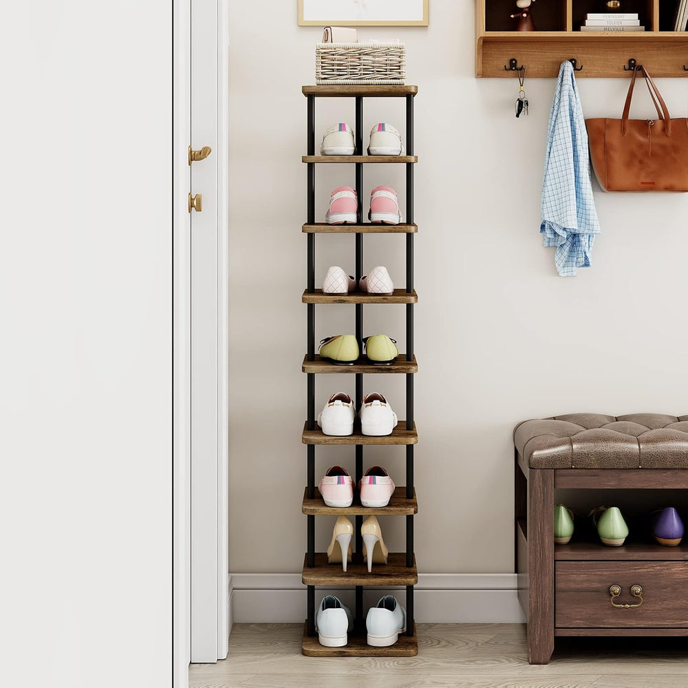 AZERPIAN Shoe Rack Storage Vertical Narrow Shoe Organizer Shelf 9 Tier